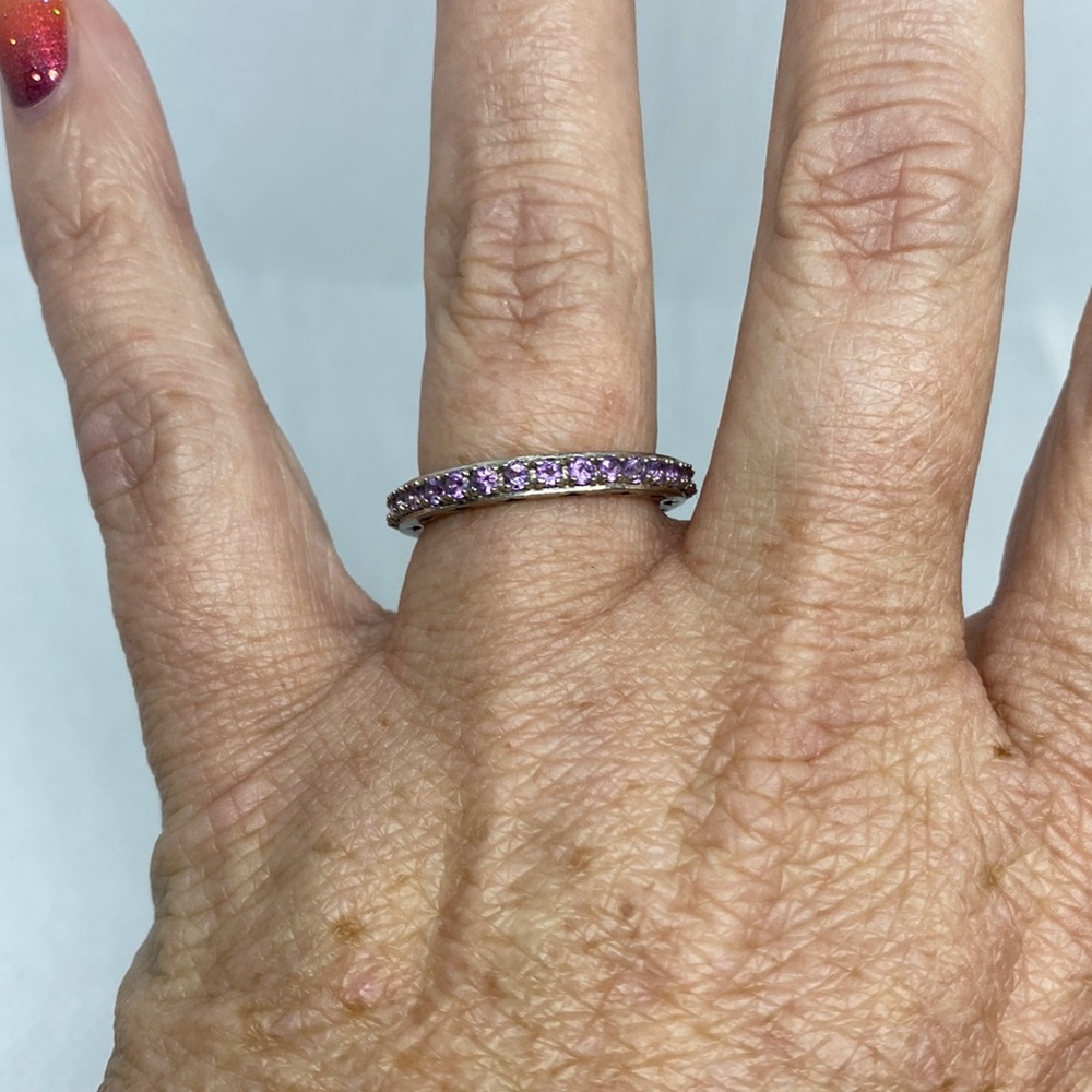 Amethyst Stackable Ring, Sterling Silver, Size 8 - image 1